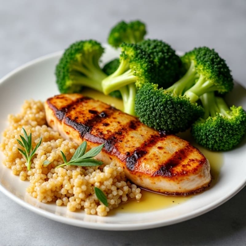 Grilled Chicken Breast with Roasted Broccoli and Quinoa