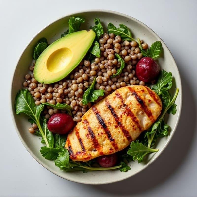 Grilled Chicken Salad with Lentils and Beetroot