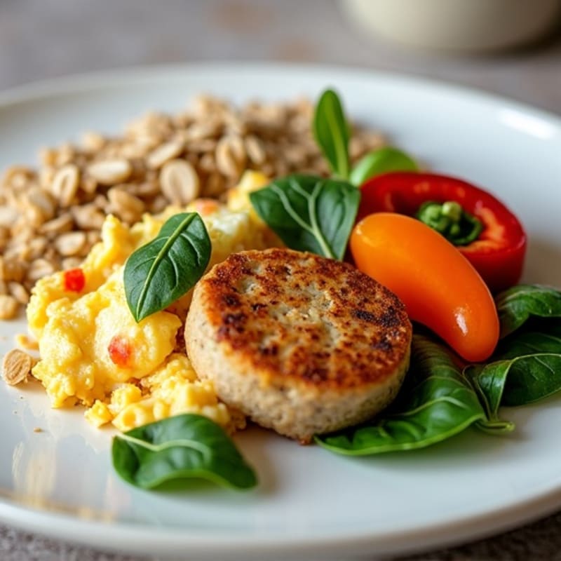 Egg White and Turkey Sausage Scramble with Spinach and Oatmeal