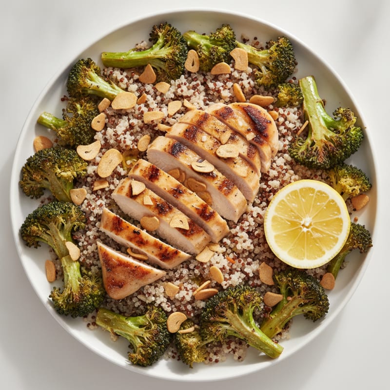 Grilled Chicken Breast with Quinoa and Roasted Broccoli