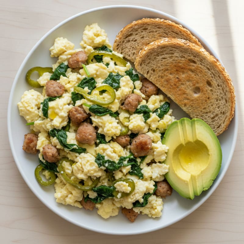 Egg White Scramble with Spinach and Turkey Sausage