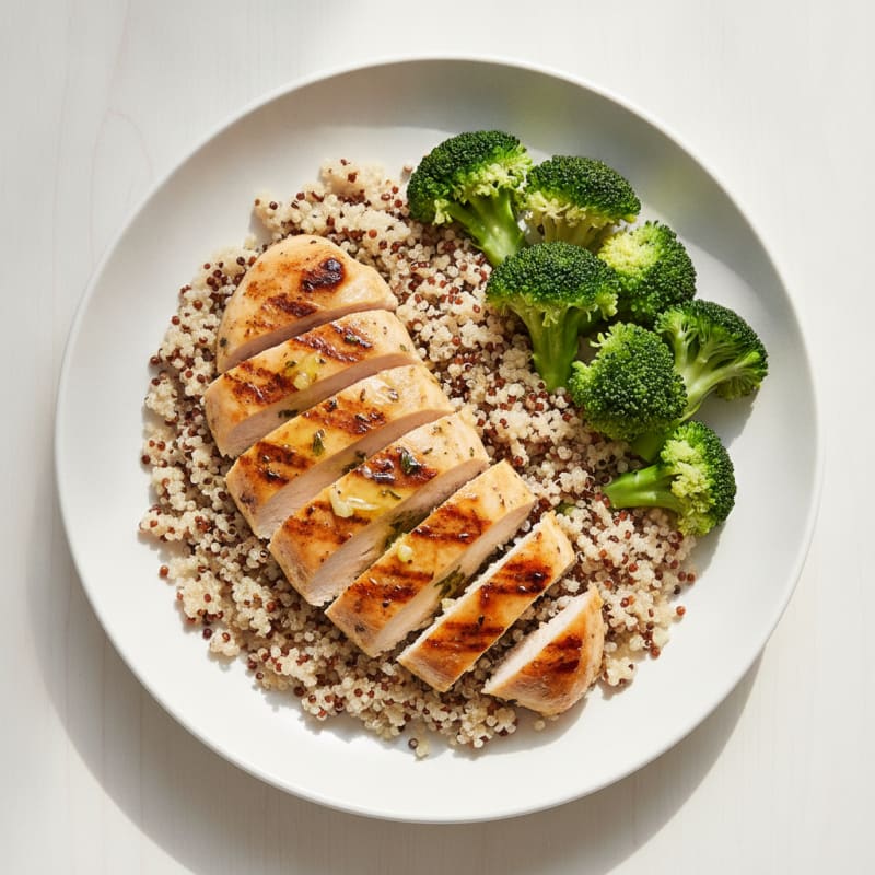 Grilled Chicken Breast with Quinoa and Steamed Broccoli