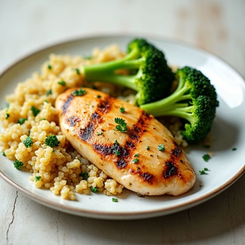 Grilled Lemon Herb Chicken Breast with Quinoa and Roasted Broccoli