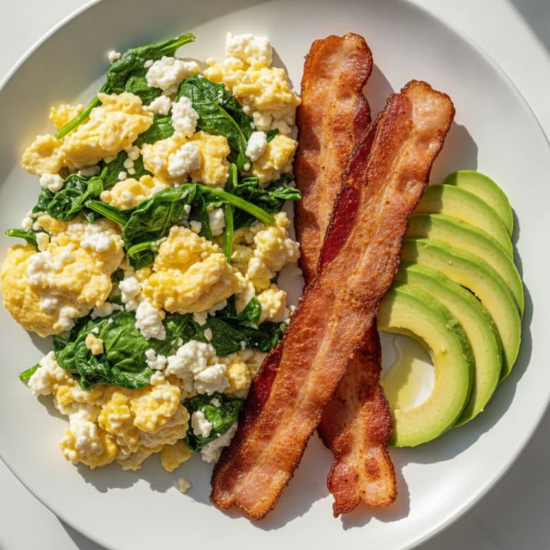 Cottage Cheese Scramble with Spinach and Turkey Bacon
