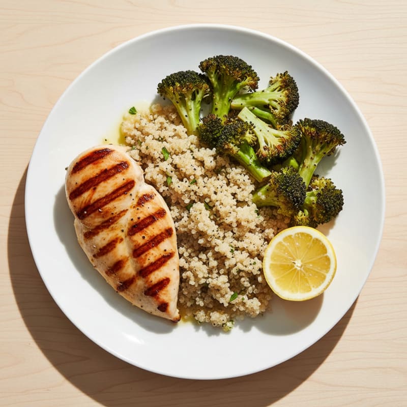 Grilled Chicken Breast with Quinoa and Roasted Broccoli