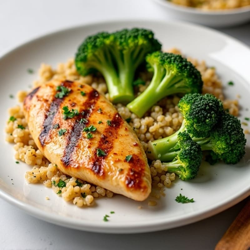 Grilled Chicken Breast with Quinoa and Roasted Broccoli