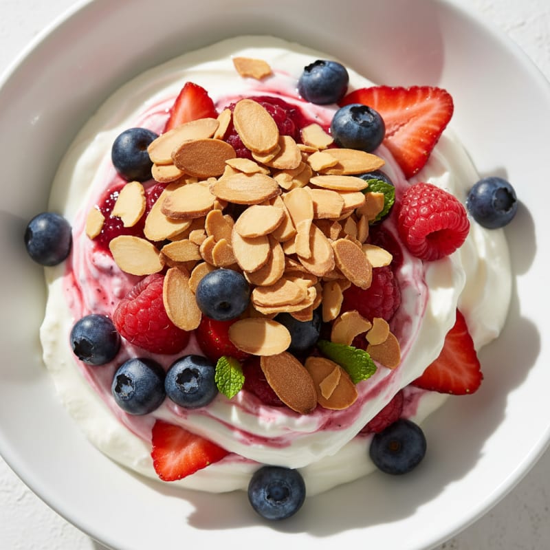 Greek Yogurt Protein Parfait with Mixed Berries and Almonds