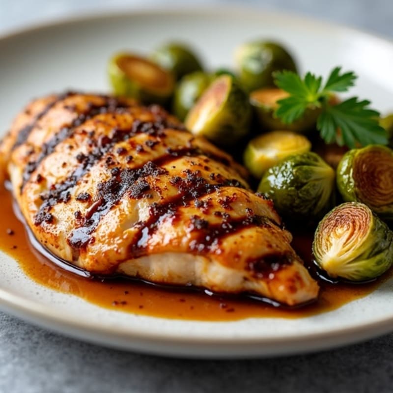 Crispy Balsamic-Glazed Brussels Sprouts with Garlic and Grilled Chicken