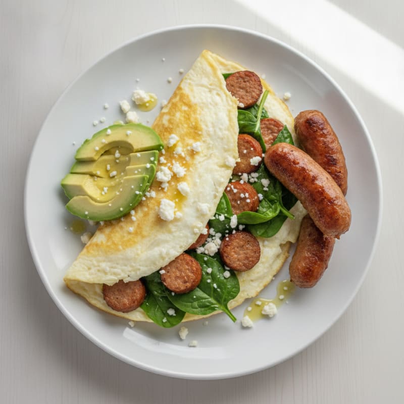 Egg White Spinach Omelette with Turkey Sausage