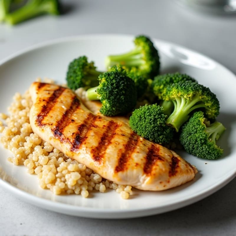Grilled Chicken Breast with Quinoa and Roasted Broccoli