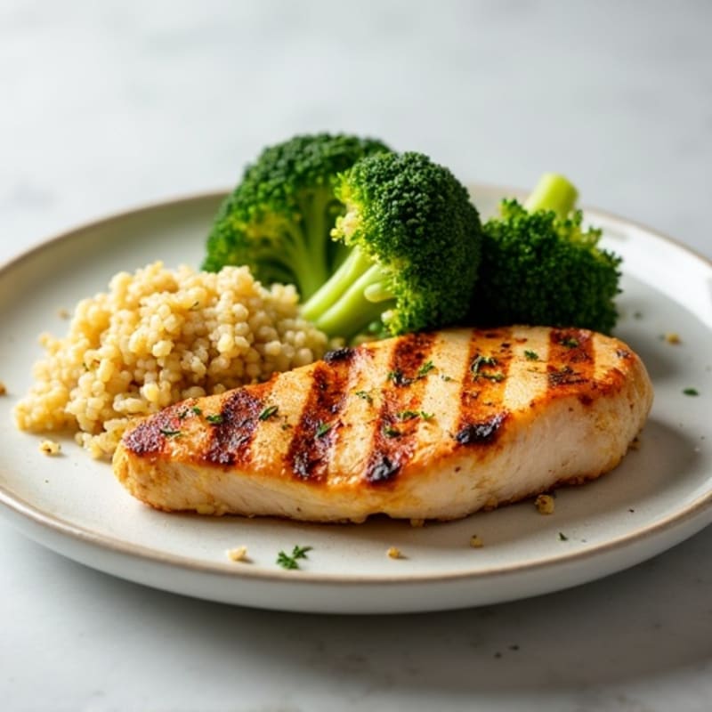 Grilled Chicken Breast with Roasted Broccoli and Quinoa