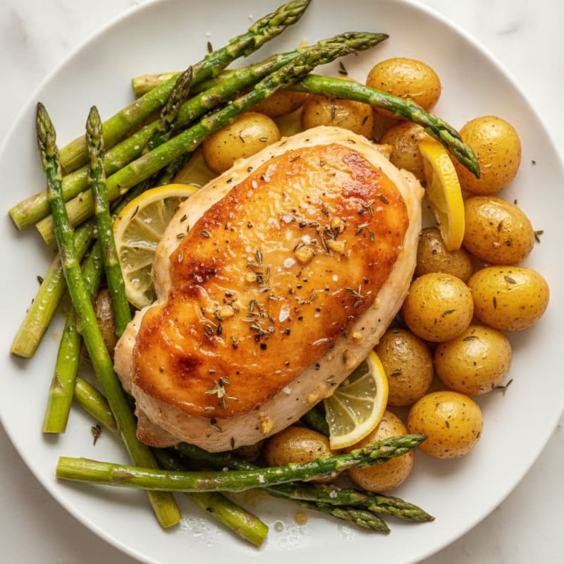 Garlic Herb Roasted Chicken with Asparagus