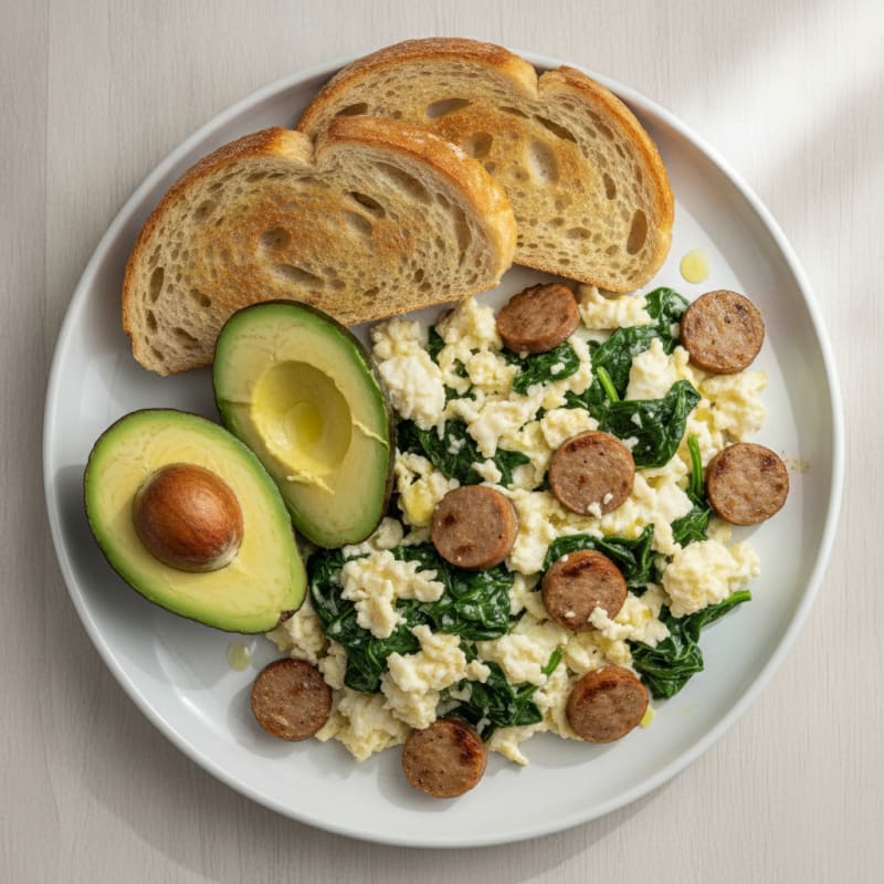 Egg White Scramble with Turkey Sausage and Spinach