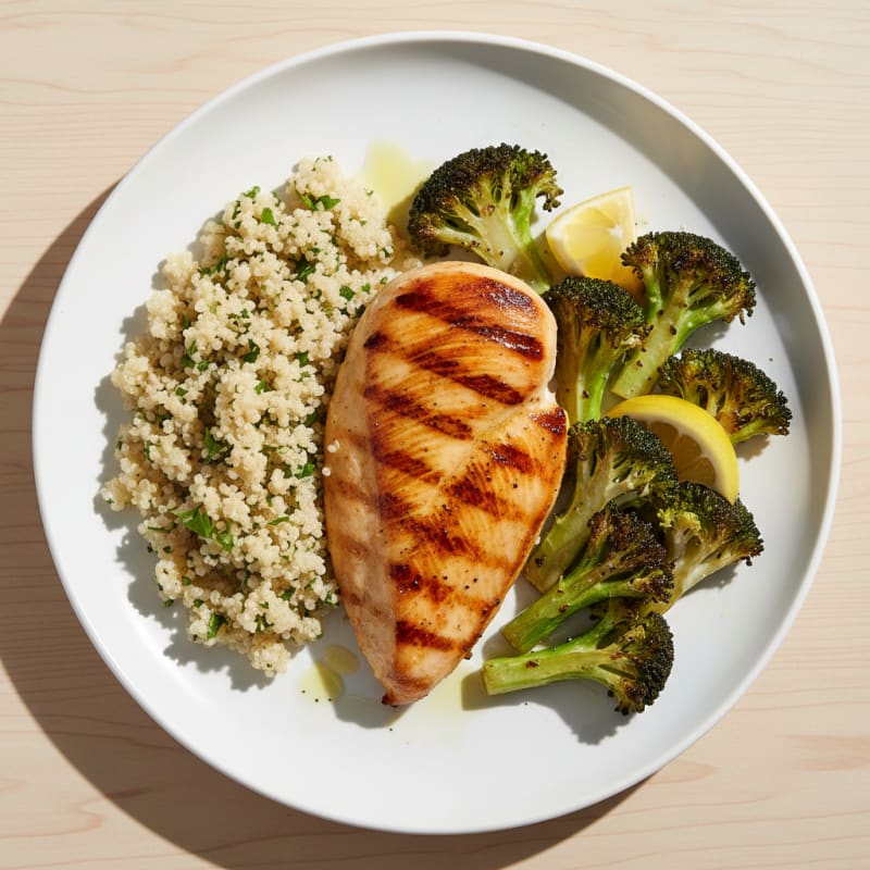 Grilled Chicken Breast with Quinoa and Roasted Broccoli