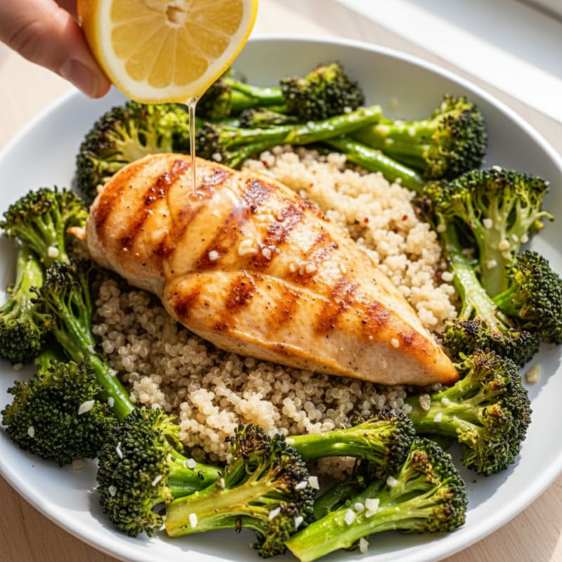 Grilled Chicken Breast with Quinoa and Roasted Broccoli