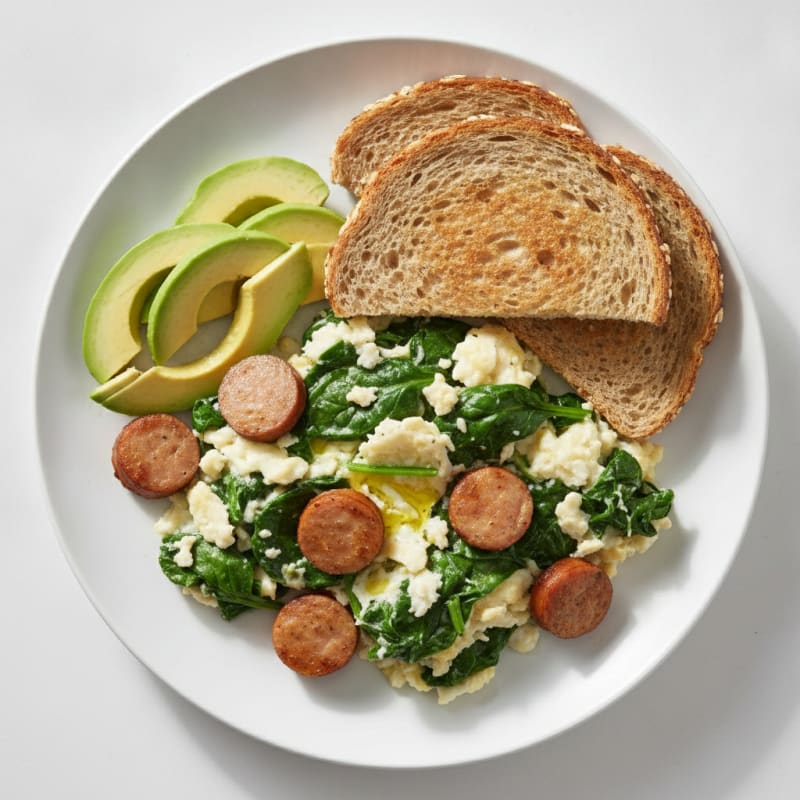 Egg White Spinach Scramble with Turkey Sausage