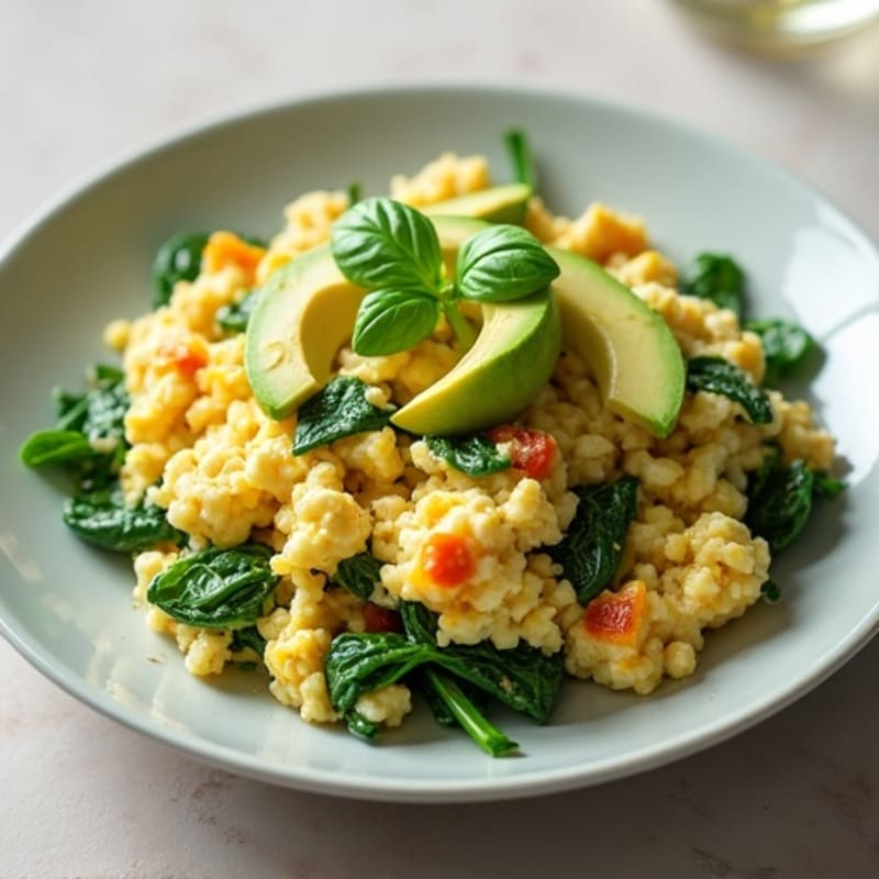 Egg White Scramble with Spinach, Avocado & Cottage Cheese