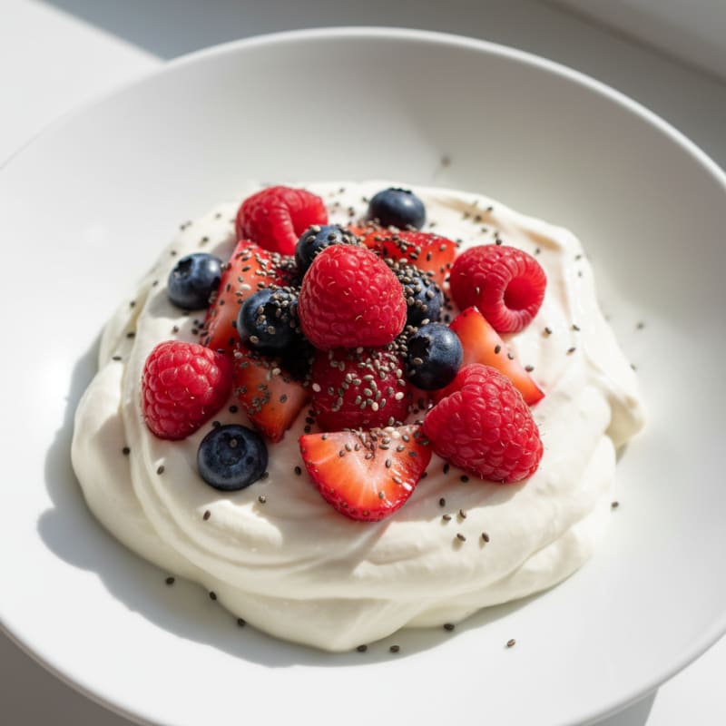 Greek Yogurt Protein Mousse with Mixed Berries and Chia Seeds