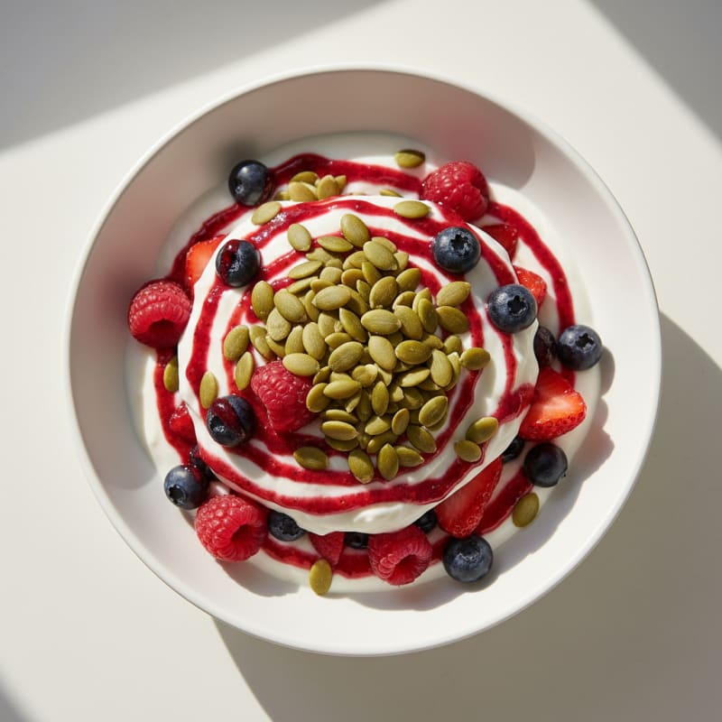 Creamy Greek Yogurt Parfait with Mixed Berries and Pumpkin Seeds