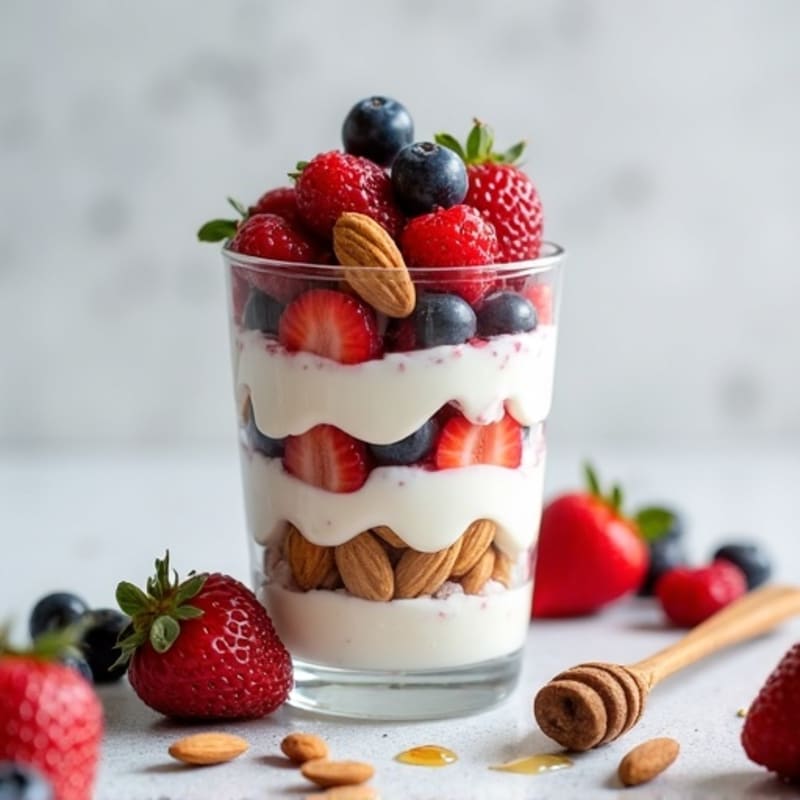 Greek Yogurt Protein Parfait with Mixed Berries and Almonds