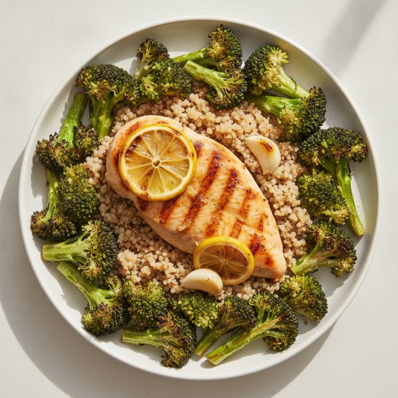 Grilled Chicken Breast with Roasted Broccoli and Quinoa