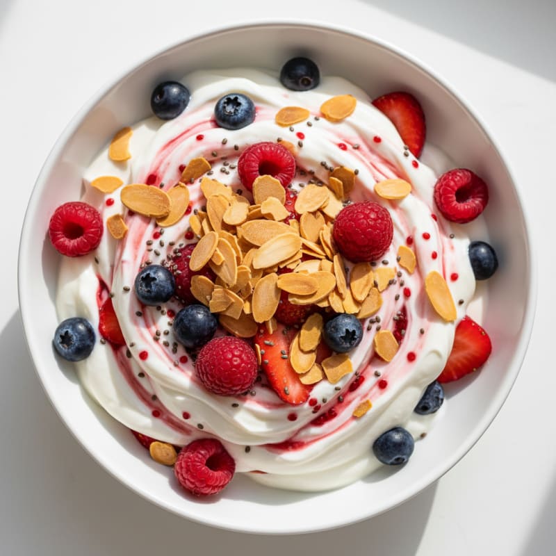 Greek Yogurt Protein Parfait with Mixed Berries and Almonds