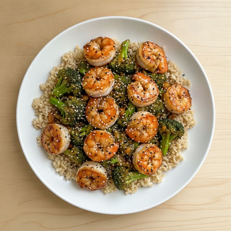 Grilled Shrimp and Broccoli Stir-Fry with Brown Rice