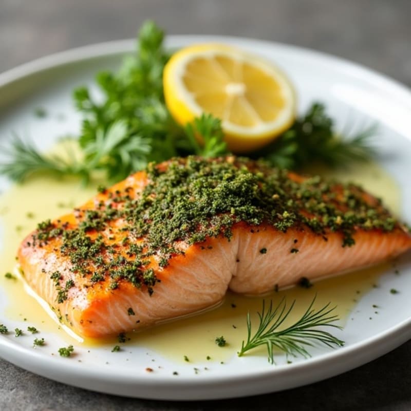 Herb-Crusted Pan Seared Salmon with Lemon