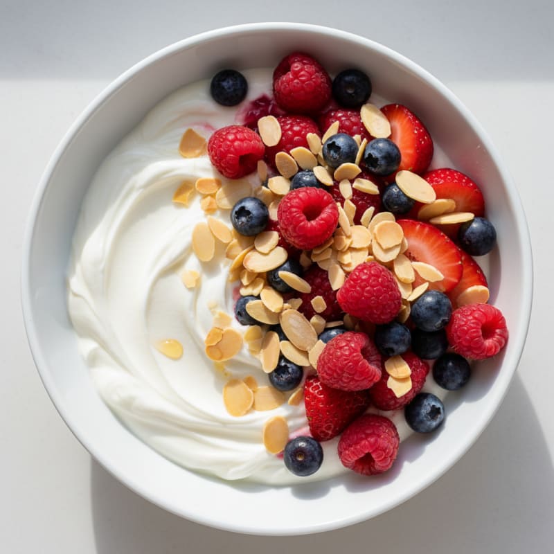 Silky Greek Yogurt Protein Bowl with Mixed Berries and Almonds