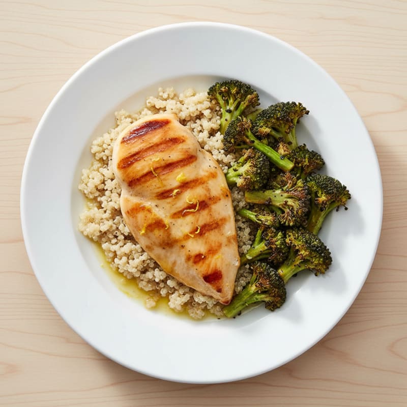 Grilled Chicken Breast with Quinoa and Roasted Broccoli