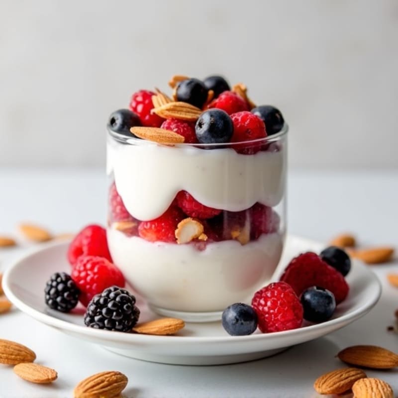 Greek Yogurt Protein Parfait with Mixed Berries and Almonds