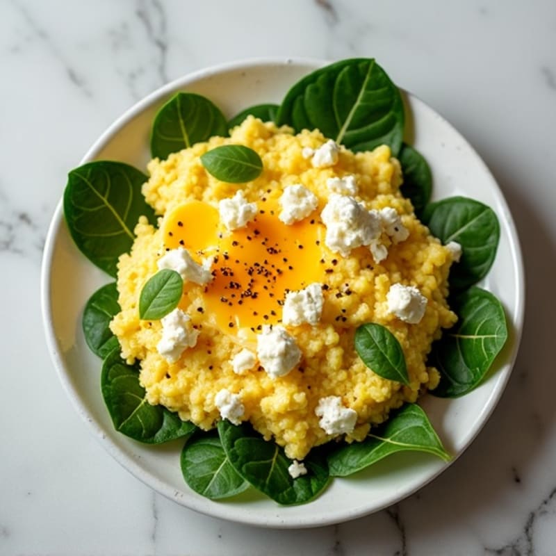 Fluffy Scrambled Eggs with Fresh Spinach and Crumbled Feta