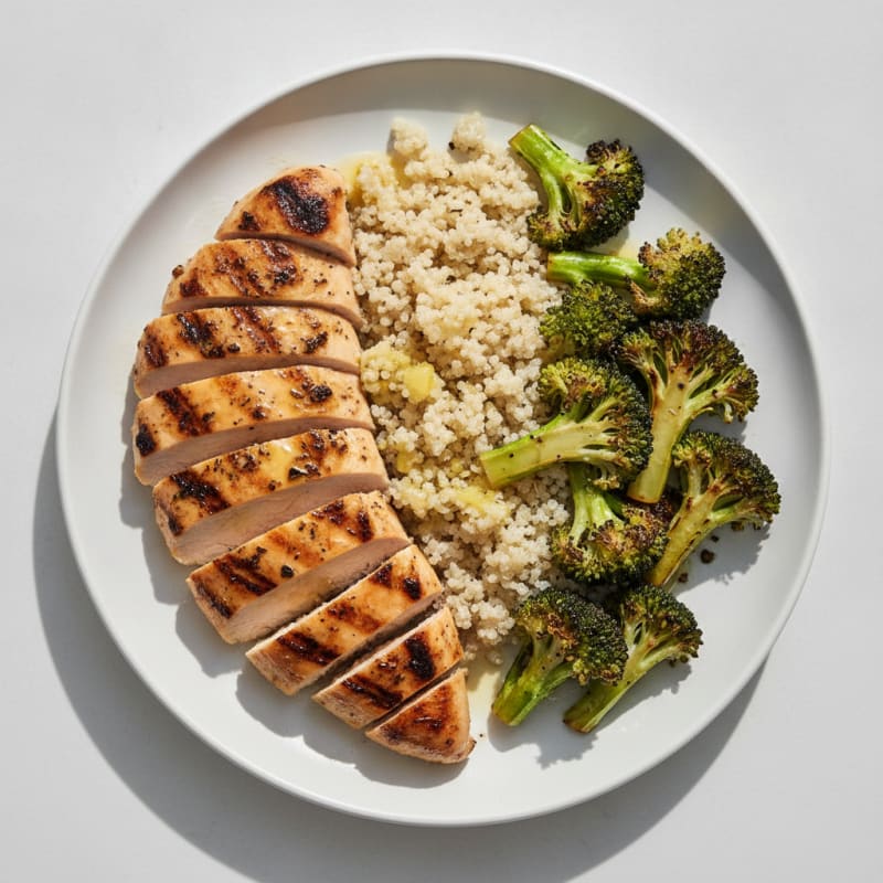 Grilled Chicken Breast with Quinoa and Roasted Broccoli