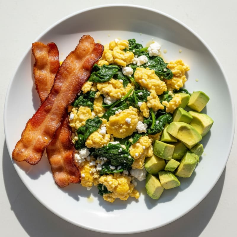 Cottage Cheese Scramble with Spinach and Turkey Bacon