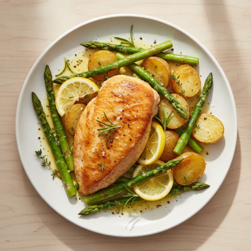 Lemon Herb Roasted Chicken with Asparagus