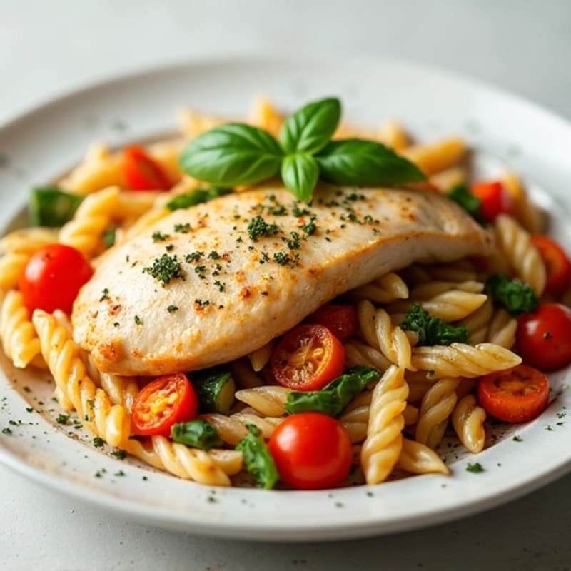 Garlic Herb Chicken Whole Wheat Pasta with Roasted Vegetables
