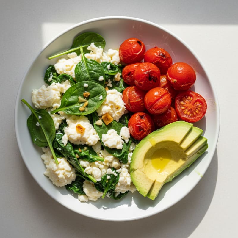 Egg White and Spinach Scramble with Roasted Tomatoes