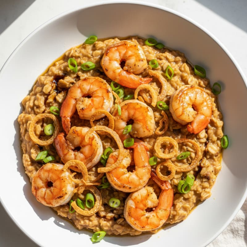 Creamy Sesame-Ginger Savory Oats with Crispy Shallots