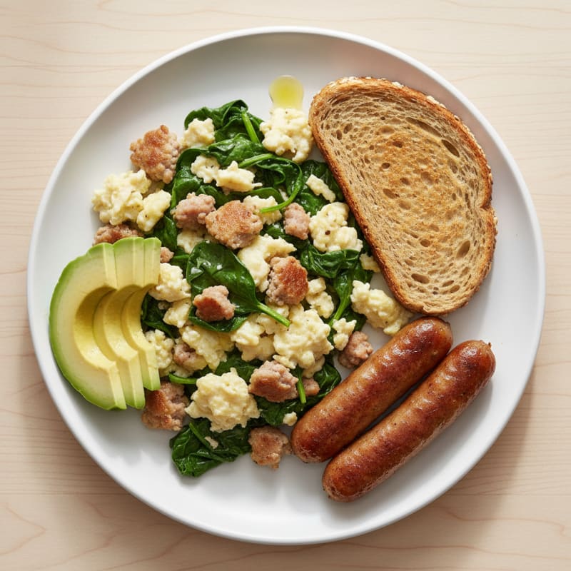Egg White and Turkey Sausage Scramble with Spinach
