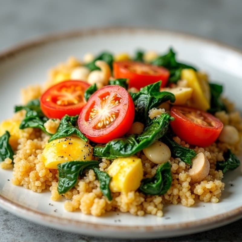 Chicken Egg White Scramble with Spinach, Tomato & Quinoa
