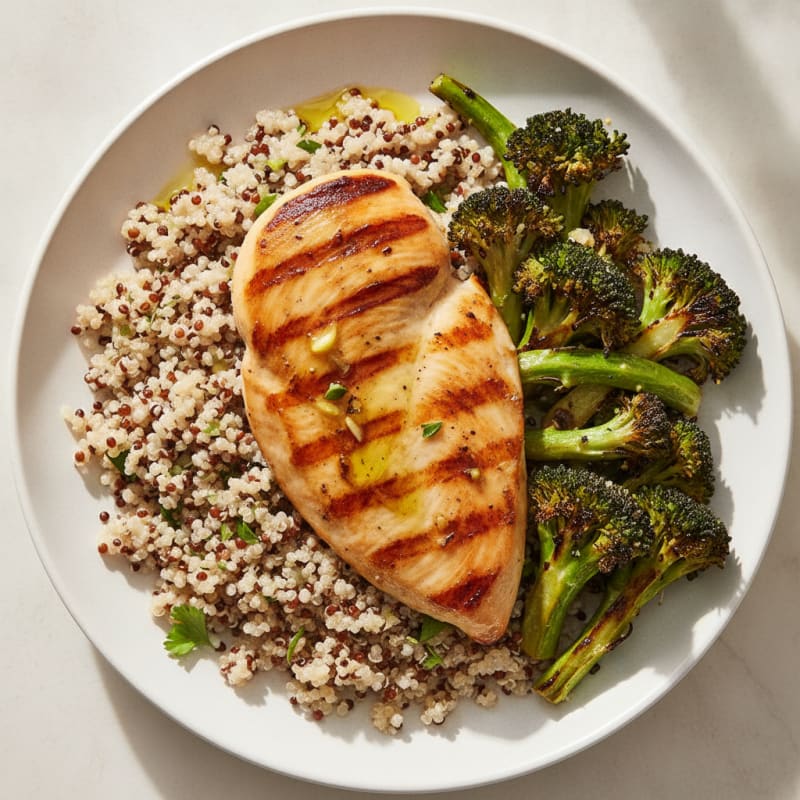 Grilled Chicken Breast with Quinoa and Roasted Broccoli