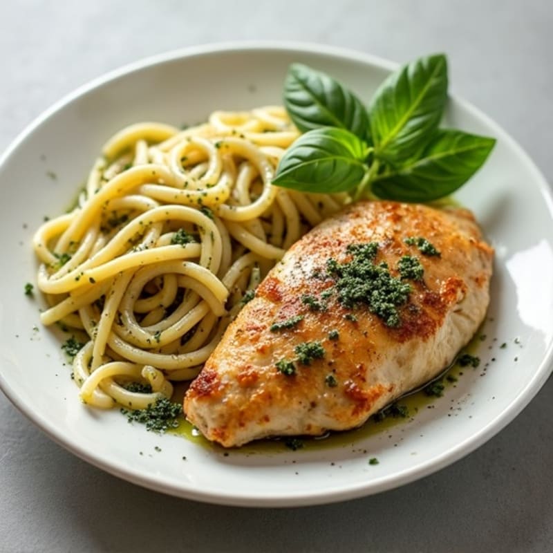 Pan-Seared Chicken with Creamy Pesto Pasta