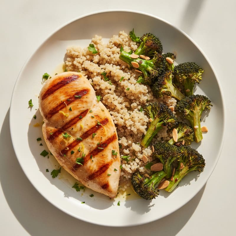 Grilled Chicken Breast with Quinoa and Roasted Broccoli