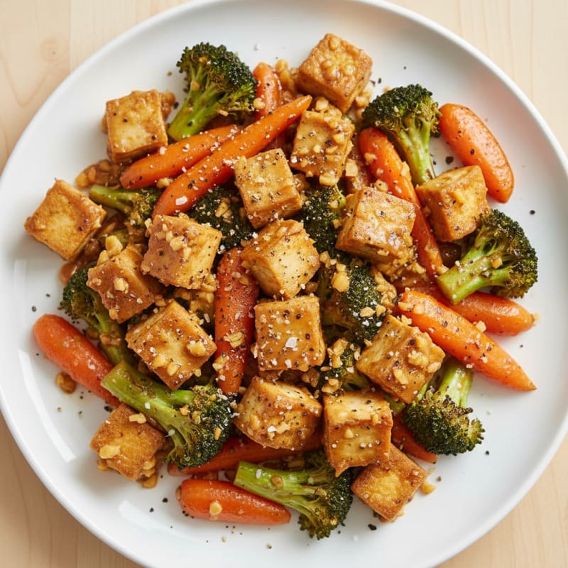 Ginger-Garlic Tofu with Roasted Vegetables