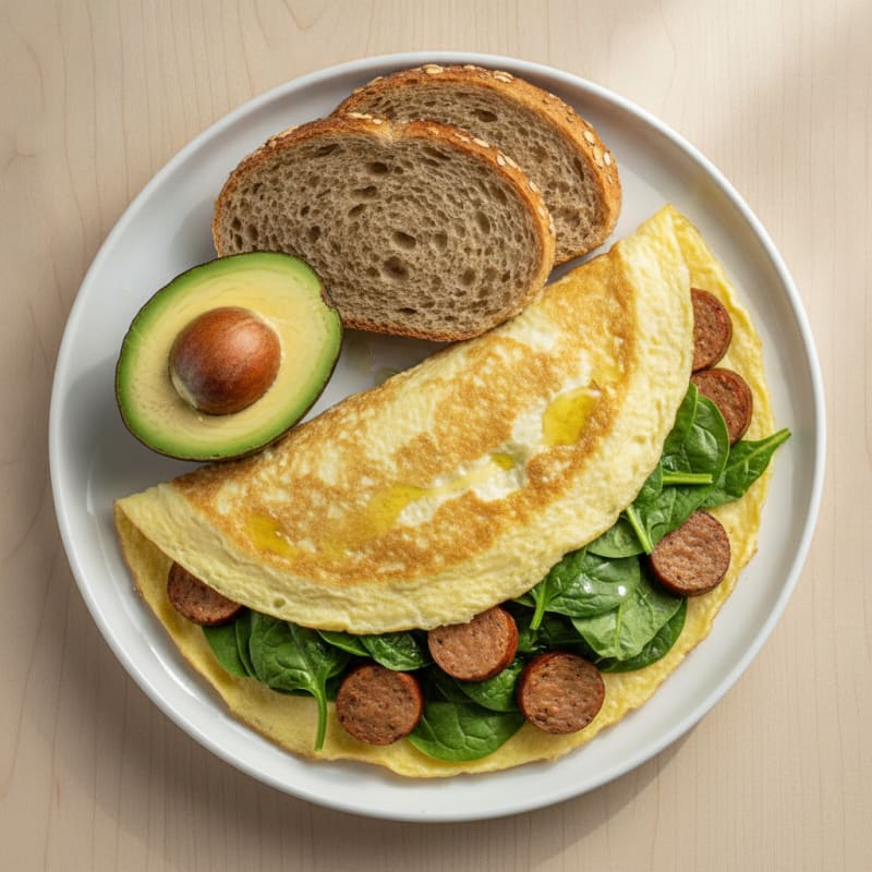 Egg White Spinach Omelet with Turkey Sausage