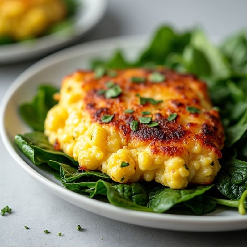 Crispy Chicken Thigh and Spinach Egg Scramble