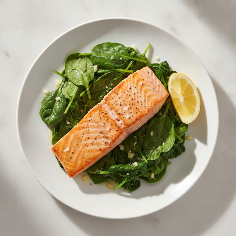 Pan-Seared Salmon with Garlic Spinach