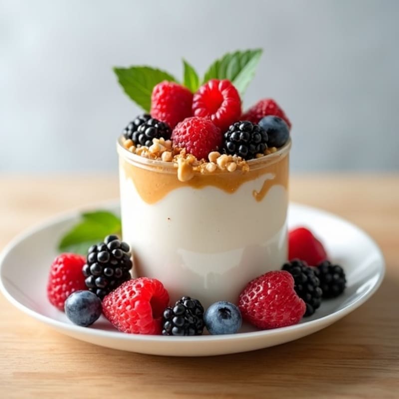 Creamy Vanilla Greek Yogurt Protein Parfait with Almond Butter and Mixed Berries