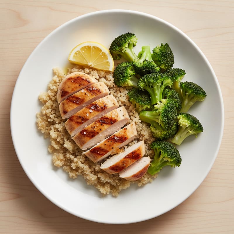 Grilled Chicken Breast with Quinoa and Steamed Broccoli
