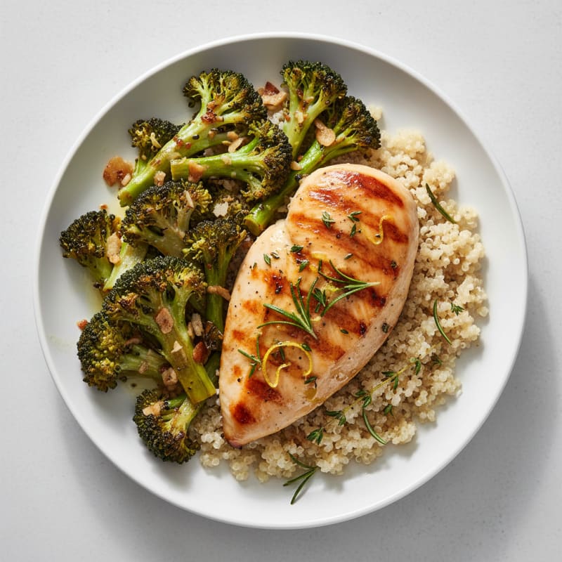 Grilled Chicken Breast with Roasted Broccoli and Quinoa